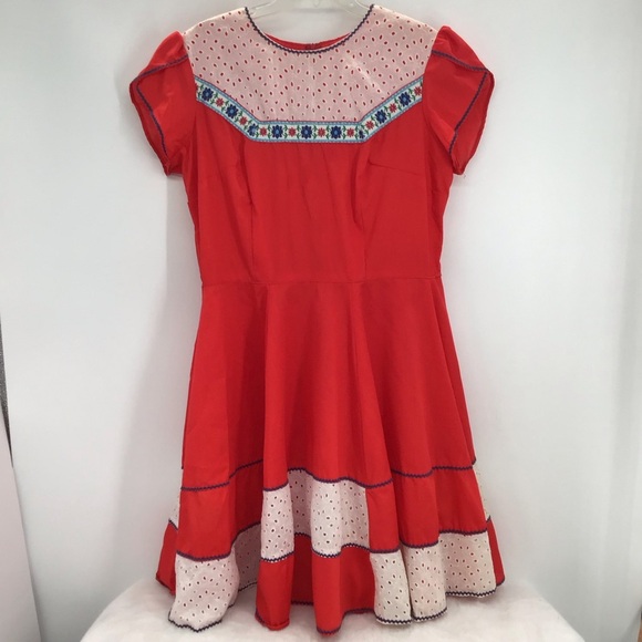 Kate Schorer Vintage Square Dancing Swing Folk Dress Red/White Size L/XL - Picture 1 of 8